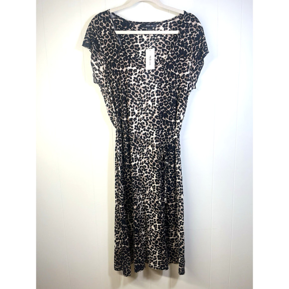Style & Co Midi Dress Size Large Tahiti II Cheetah Print Tie Waist Mobwife New - Picture 1 of 10